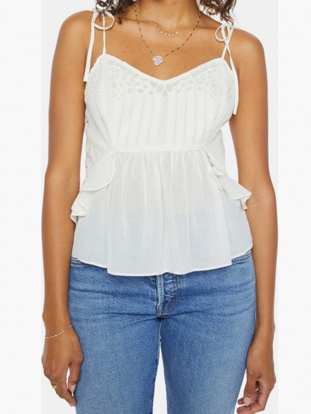 MOTHER The Fluttering Eyelet Ruffle Camisole Fly Me Out Ivory SZ L